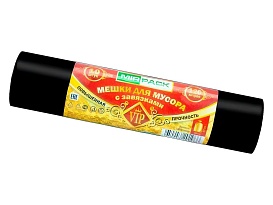 Мешки для мусора 120 л, с завязками, черные, в рулоне 10 шт., ПНД, 15 мкм, 800х750 мм, VIP, Z12010black в Каменск-Уральском