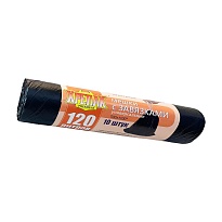 Мешки для мусора 120 л, с завязками, черные, в рулоне 10 шт., ПНД, 16 мкм, 1100х700 мм, Крепак, 4607075710320 в Каменск-Уральском
