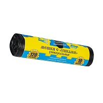 Мешки для мусора 120 л, с ушками, черные, в рулоне 10 шт., ПНД, 13 мкм, 1050х680 мм, Крепакоф, 4607075710436 в Каменск-Уральском