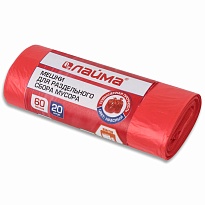 Мешки для мусора 60 л, красный, в рулоне 20 шт., ПНД, 10 мкм, 680х580 мм, LAIMA, 606702 в Каменск-Уральском