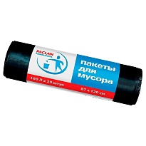 Мешки для мусора 160 л, черные, в рулоне 20 шт., ПВД, 30 мкм, 1200х870 мм, PACLAN Professional, 604082 в Каменск-Уральском