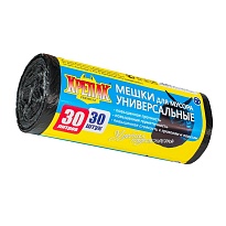 Мешки для мусора 30 л, черные, в рулоне 30 шт., ПНД, 9 мкм, 600х500 мм, Крепак, 4607075710108 в Каменск-Уральском