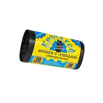 Мешки для мусора 20 л, с ушками, черные, в рулоне 30 шт., ПНД, 10 мкм, 550х440 мм, Крепакоф, 4607075710405 в Каменск-Уральском