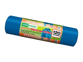 Мешки для мусора 120 л, синие, в рулоне 10 шт., ПНД, 14 мкм, 1100х700 мм, EXTRA, ex1201802 в Каменск-Уральском