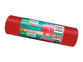 Мешки для мусора 120 л, красные, в рулоне 10 шт., ПНД, 14 мкм, 1100х700 мм, EXTRA, ex1201805 в Каменск-Уральском