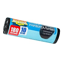 Мешки для мусора 180 л, с ушками, черные, в рулоне 10 шт., ПНД, 20 мкм, 1150х800 мм, Крепак, 4607075710498 в Каменск-Уральском