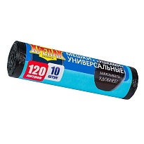 Мешки для мусора 120 л, с ушками, черные, в рулоне 10 шт., ПНД, 15 мкм, 1100х700 мм, Крепак, 4607075710474 в Каменск-Уральском