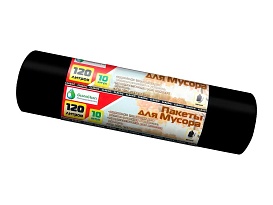 Мешки для мусора 120 л, черные, в рулоне 10 шт., ПНД, 12 мкм, 1100х700 мм, MIRPACK Classik, 1201011 в Каменск-Уральском