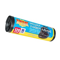 Мешки для мусора 120 л, черные, в рулоне 10 шт., ПНД, 15 мкм, 1100х700 мм, Крепак, 4607075710214 в Каменск-Уральском