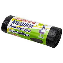 Мешки для мусора 160 л, черные, в рулоне 10 шт., ПВД, 23 мкм, 1200х900 мм, Любаша, 607681 в Каменск-Уральском