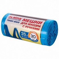 Мешки для мусора 35 л, с ручками, синие, в рулоне 30 шт., ПНД, 9 мкм, 540х500 мм, LAIMA ULTRA, 607683 в Каменск-Уральском