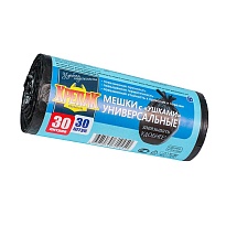 Мешки для мусора 30 л, с ушками, черные, в рулоне 30 шт., ПНД, 9 мкм, 600х500 мм, Крепак, 4607075710450 в Каменск-Уральском