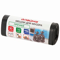 Мешки для мусора 90 л, черные, в рулоне 10 шт., ПВД, 25 мкм, 950х600 мм, LAIMA, 605332 в Каменск-Уральском