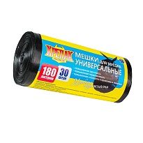 Мешки для мусора 180 л, черные, в рулоне 30 шт., ПНД, 20 мкм, 1150х800 мм, Крепак, 4607075710139 в Каменск-Уральском