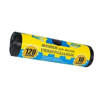 Мешки для мусора 120 л, с ушками, черные, в рулоне 10 шт., ПНД, 13 мкм, 1050х680 мм, Крепакоф, 4607075710252 в Каменск-Уральском