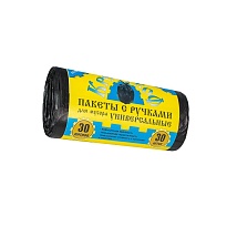Мешки для мусора 30 л, с ручками, черные, в рулоне 30 шт., ПНД, 9 мкм, 620х480 мм, Крепакоф, 4607075710665 в Каменск-Уральском