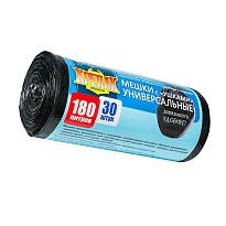 Мешки для мусора 180 л, с ушками, черные, в рулоне 30 шт., ПНД, 20 мкм, 1150х800 мм, Крепак, 4607075710399 в Каменск-Уральском