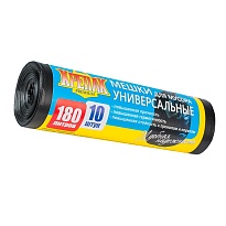 Мешки для мусора 180 л, черные, в рулоне 10 шт., ПНД, 20 мкм, 1150х800 мм, Крепак, 4607075710481 в Каменск-Уральском