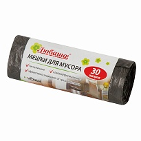 Мешки для мусора 30 л, черные, в рулоне 20 шт., ПНД, 5 мкм, 550х470 мм, Любаша эконом, 605329 в Каменск-Уральском