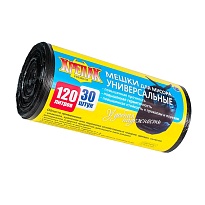 Мешки для мусора 120 л, черные, в рулоне 30 шт., ПНД, 15 мкм, 1100х700 мм, Крепак, 4607075710122 в Каменск-Уральском