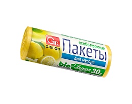 Мешки для мусора 30 л, ароматизированные, Лимон, желтые, в рулоне 20 шт., ПНД, 9 мкм, 560х530 мм, GRIFON Aroma, 101-020 Li в Каменск-Уральском
