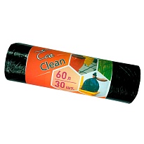 Мешки для мусора 60 л, черные, в рулоне 30 шт., ПНД, 6 мкм, 640х580 мм, Концепция Быта EcoClean, 603890 в Каменск-Уральском