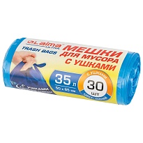Мешки для мусора 35 л, с ушками, синие, в рулоне 30 шт., ПНД, 11 мкм, 650х500 мм, LAIMA ULTRA, 607684 в Каменск-Уральском