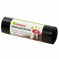 Мешки для мусора 180 л, черные, в рулоне 10 шт., ПВД, 24 мкм, 1060х800 мм, Любаша, 605336 в Каменск-Уральском