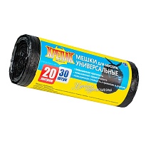 Мешки для мусора 20 л, черные, в рулоне 30 шт., ПНД, 10 мкм, 550х440 мм, Крепак, 4607075710092 в Каменск-Уральском