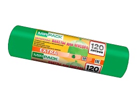 Мешки для мусора 120 л, зеленые, в рулоне 10 шт., ПНД, 14 мкм, 1100х700 мм, EXTRA, ex1201804 в Каменск-Уральском